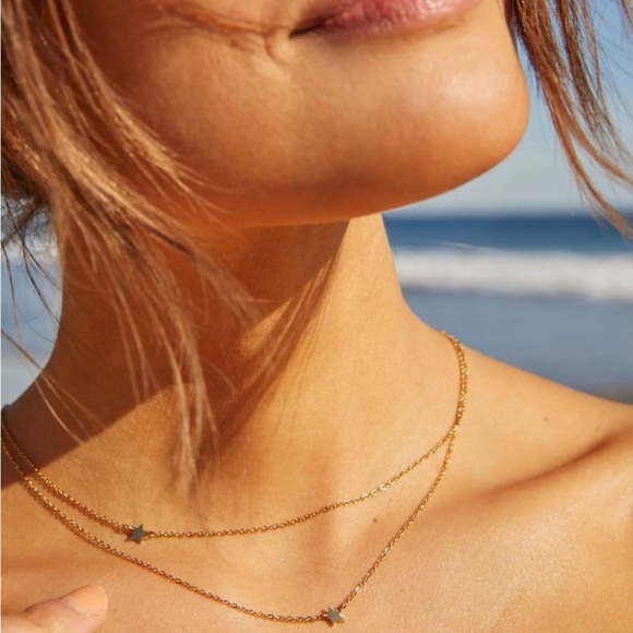 Jennifer Zeuner double Gold plated Star Chain Necklace - Picture 1 of 7